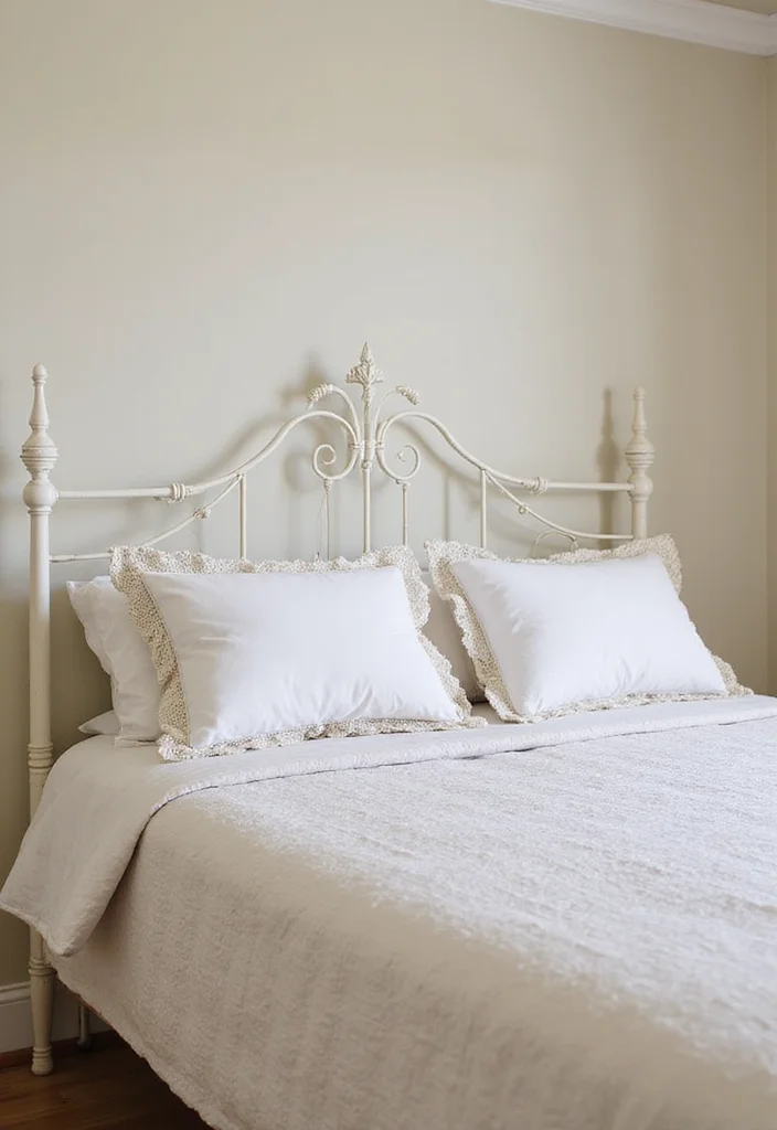 vintage iron bed frame cottage bedroom