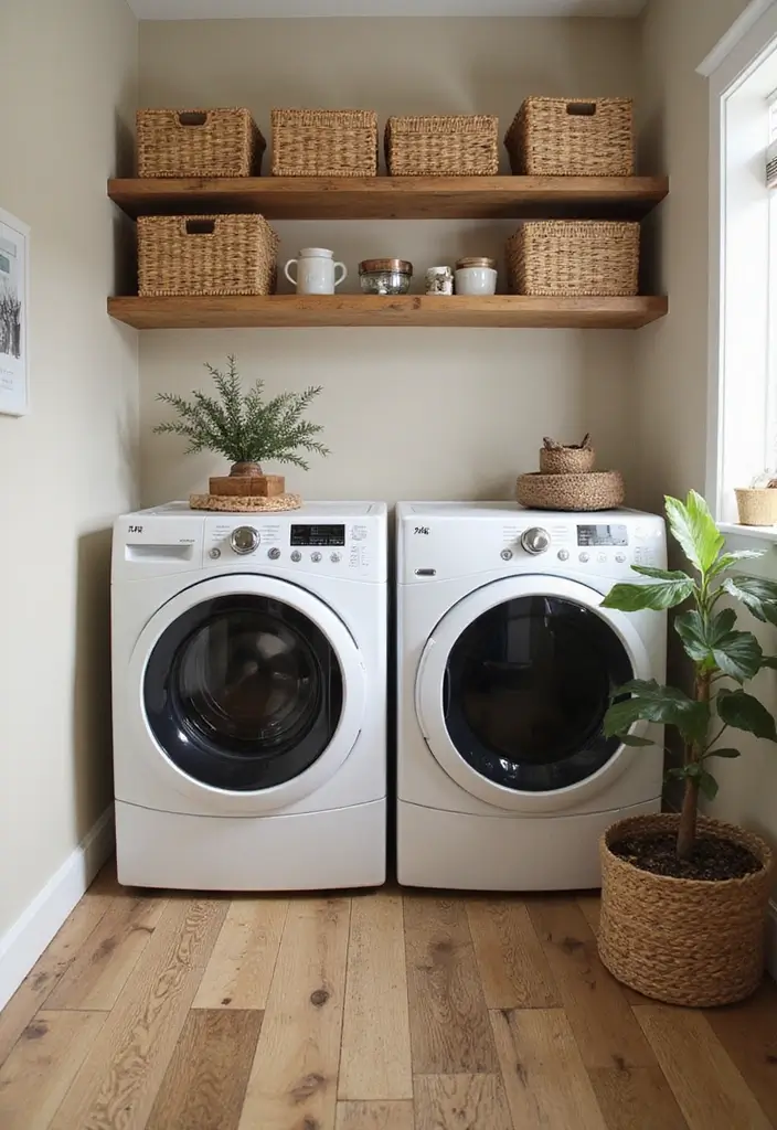 warm wood flooring laundry room decor