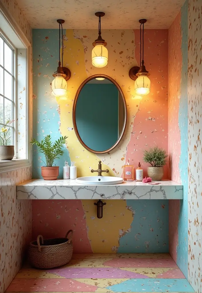 whimsical colorful terrazzo bathroom