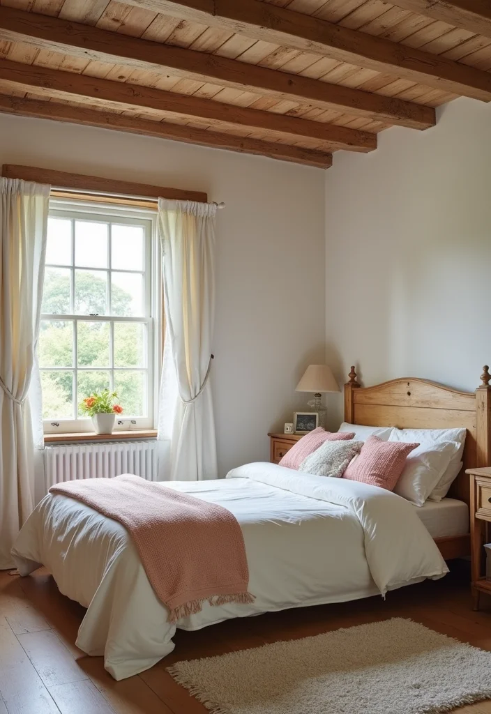 wooden ceiling beams english cottage bedroom