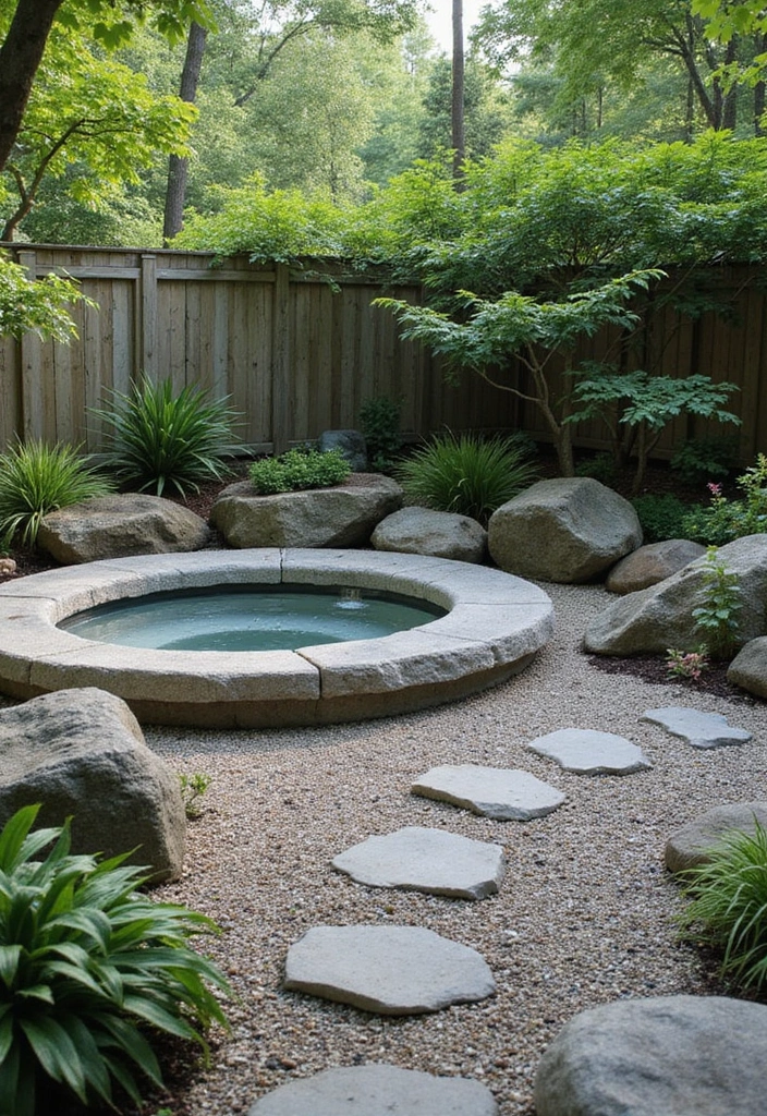 zen garden jacuzzi peaceful backyard
