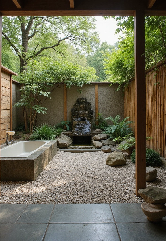zen garden outdoor bathroom vibes