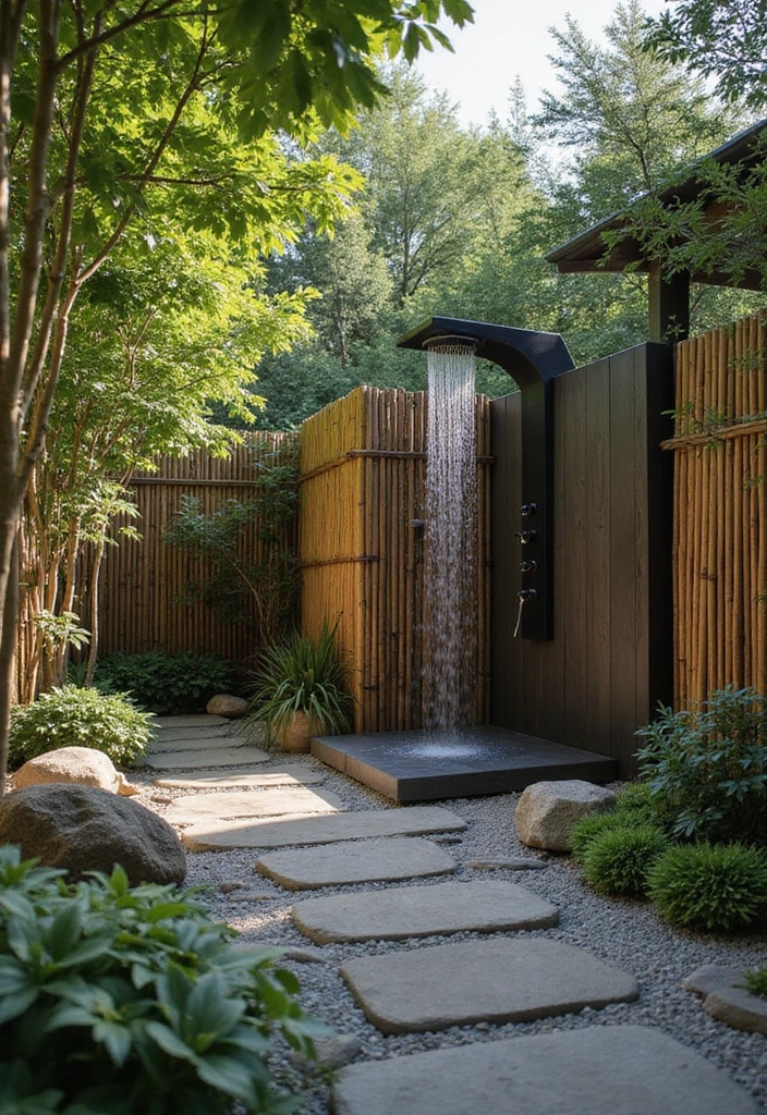 zen garden outdoor shower peaceful design