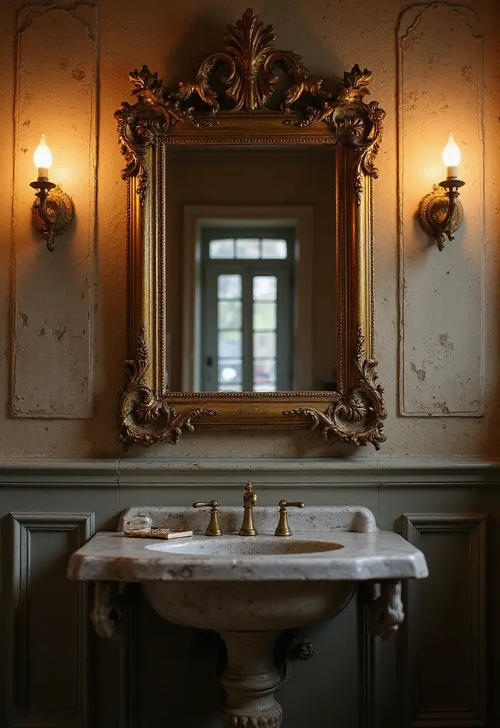 antique framed bathroom mirror design