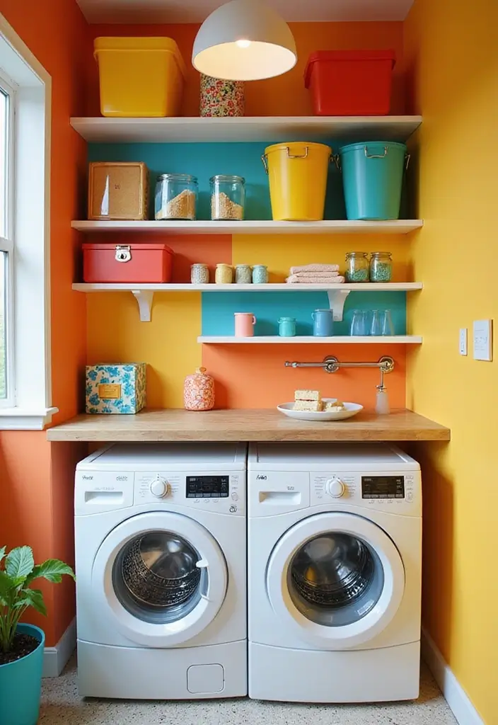 bold color laundry shelf accents