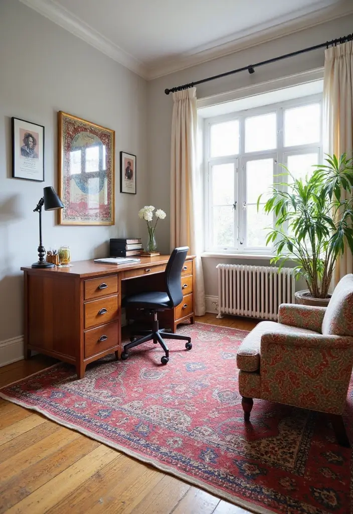 bold patterned modern home office workspace