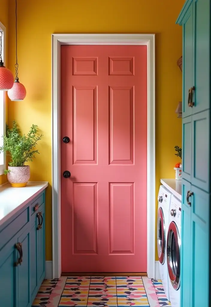 boldly painted laundry room doors