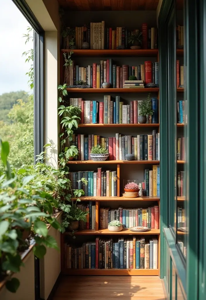 bookshelf used as balcony privacy
