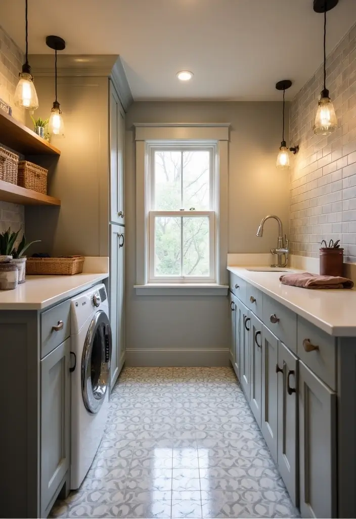 bright lighting basement laundry area