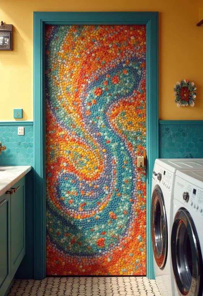 bright mosaic tile laundry doors