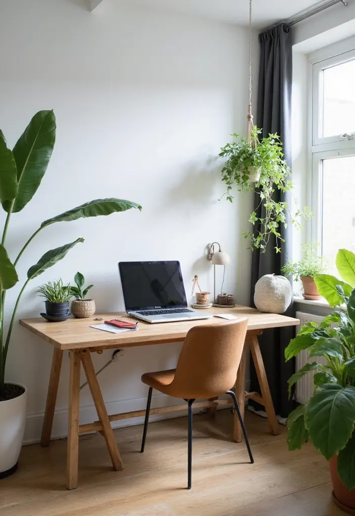 calming greenery in minimalist office setup