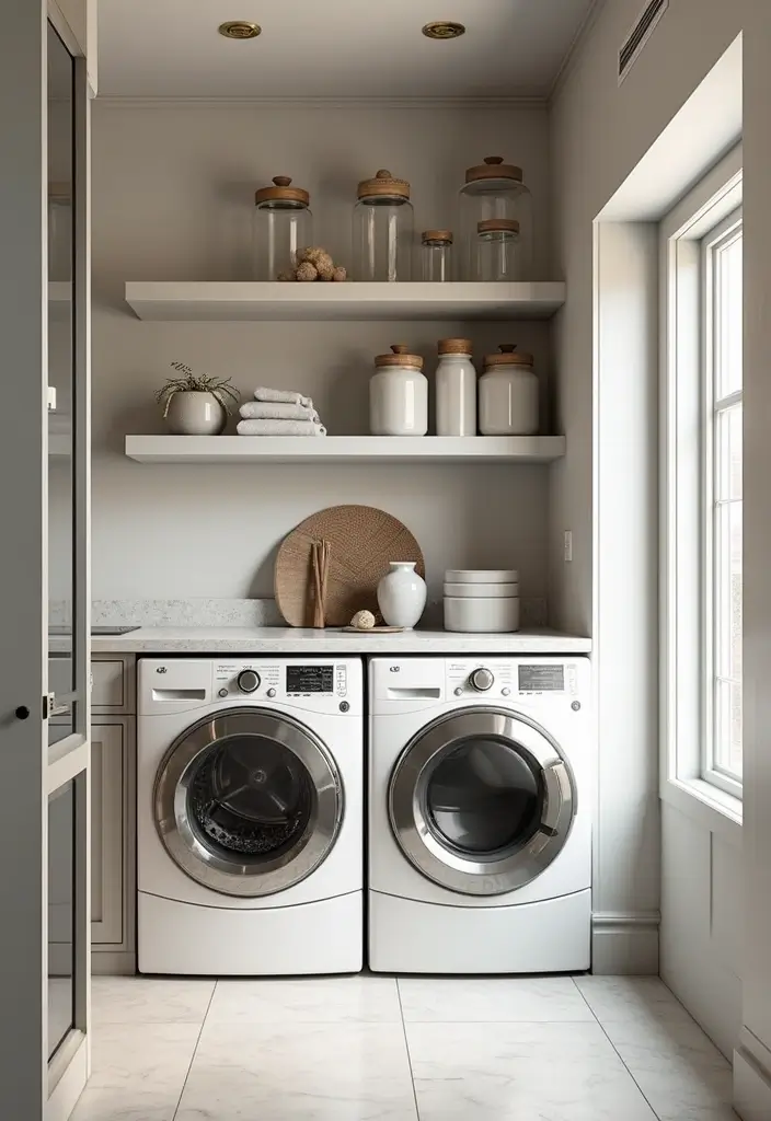 chic open laundry shelving display
