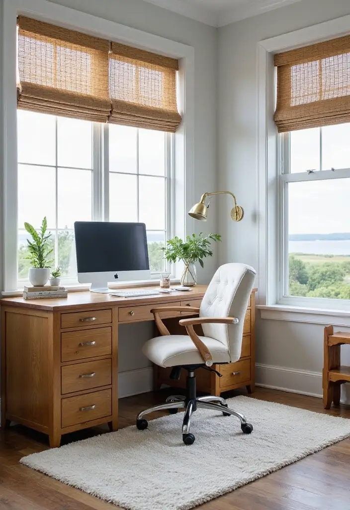 comfortable coastal office furniture setup