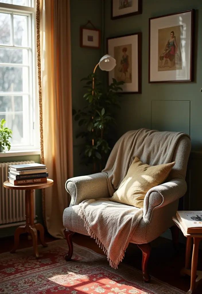 cozy minimalist vintage reading nook
