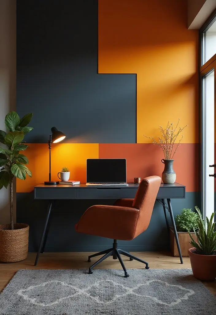dark color block office wall design