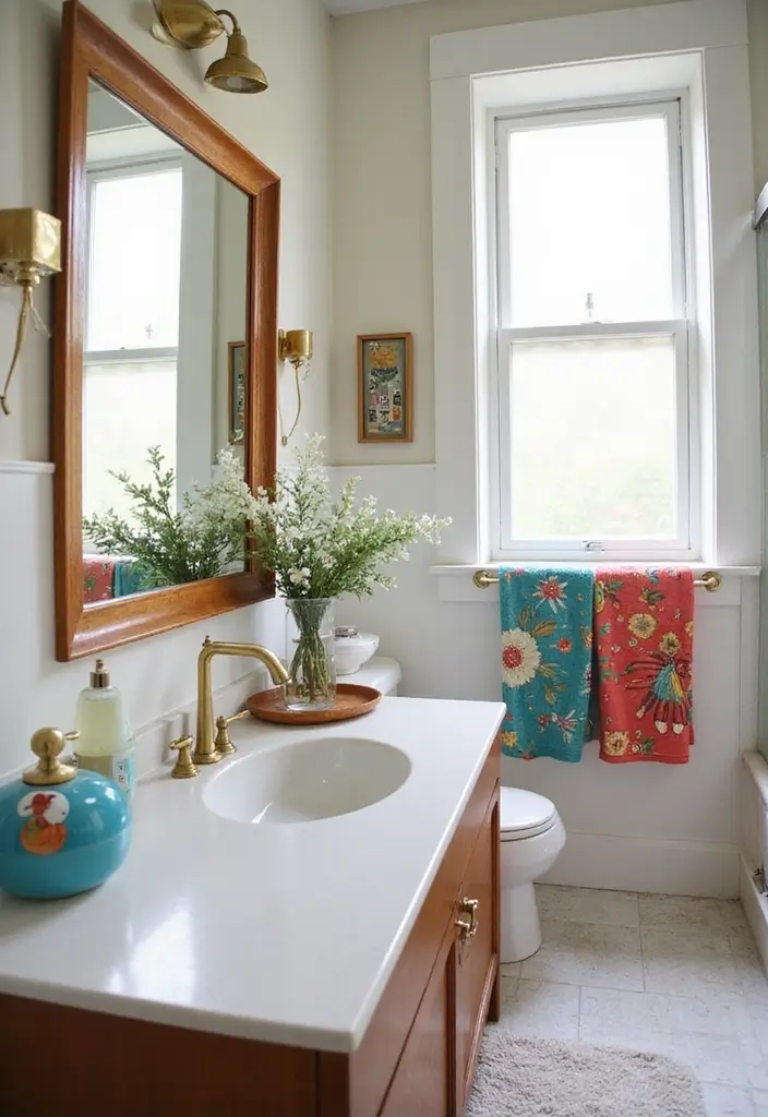 eclectic midcentury bathroom accessory styling