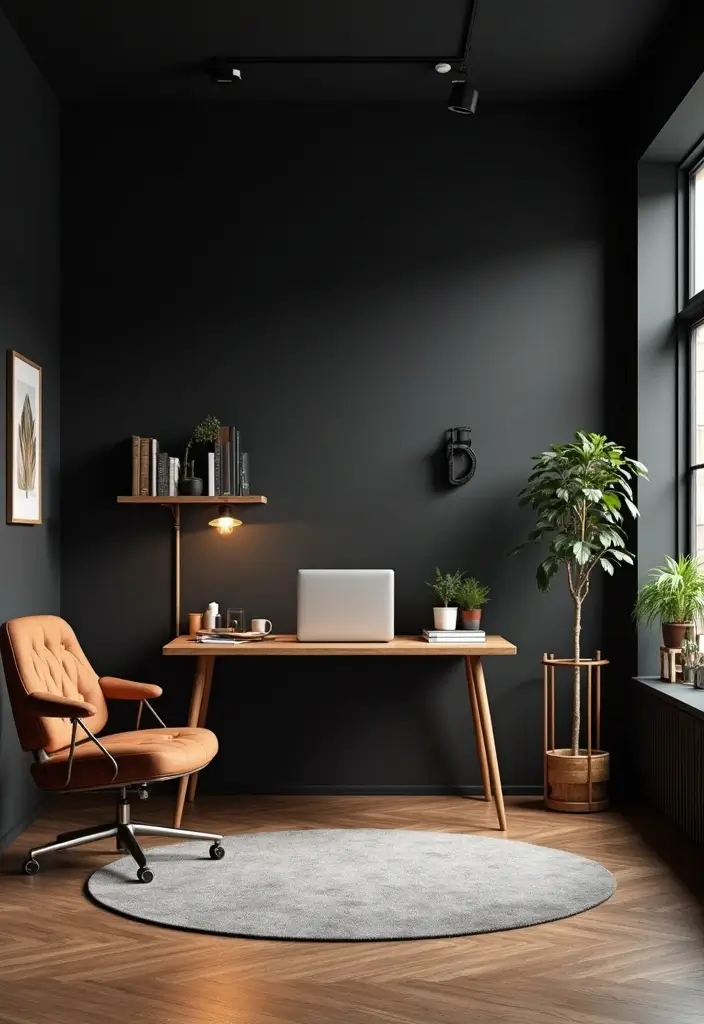 elegant black walls home office design