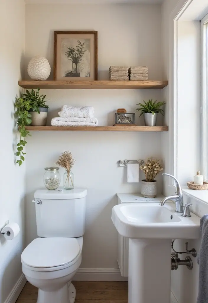 floating shelves modern small bathroom storage