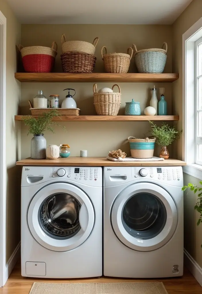 floating wooden laundry shelves