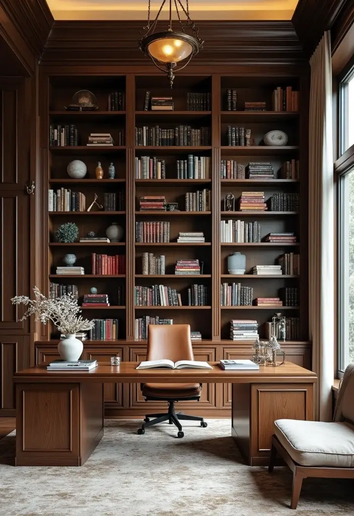 floor to ceiling bookshelves office design