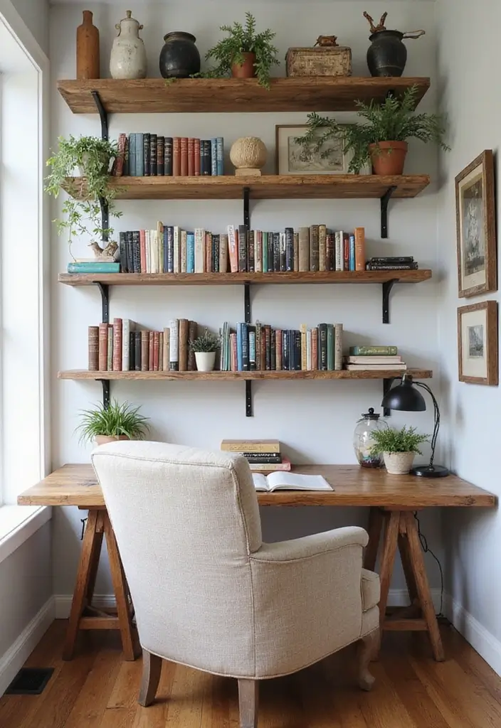 functional shelving for organized farmhouse workspace