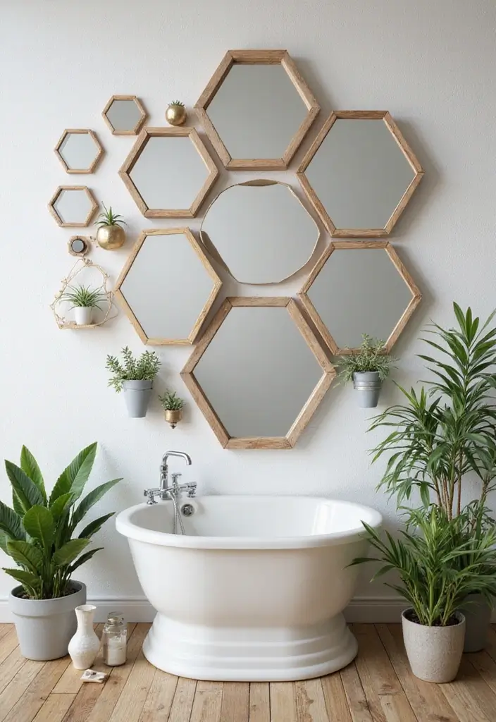 hexagonal mirror modern bathroom decor