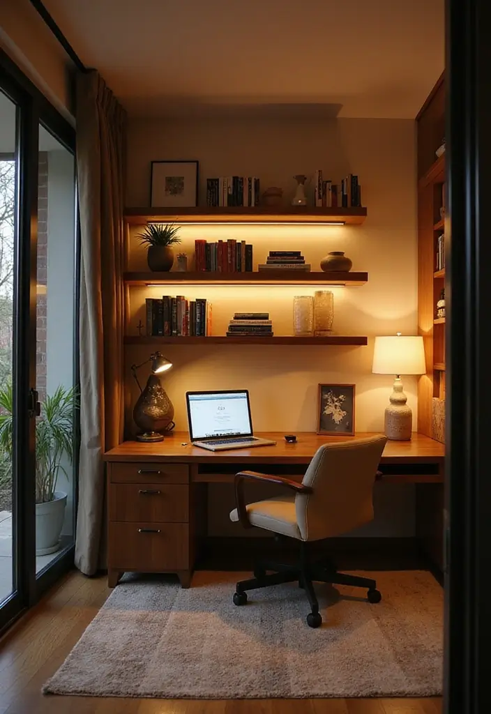 layered lighting modern home office workspace