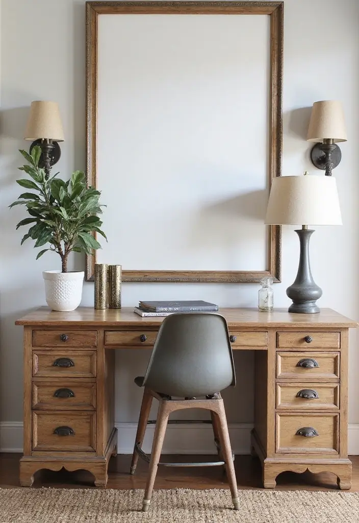 metal accents balance rustic farmhouse workspace