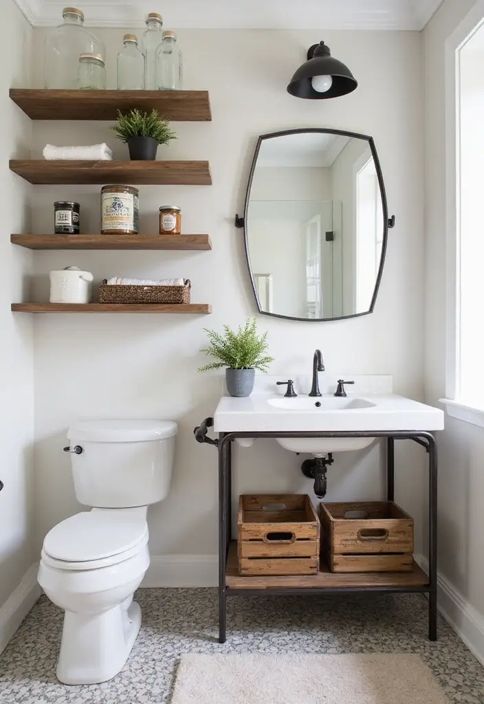 midcentury bathroom open storage styling