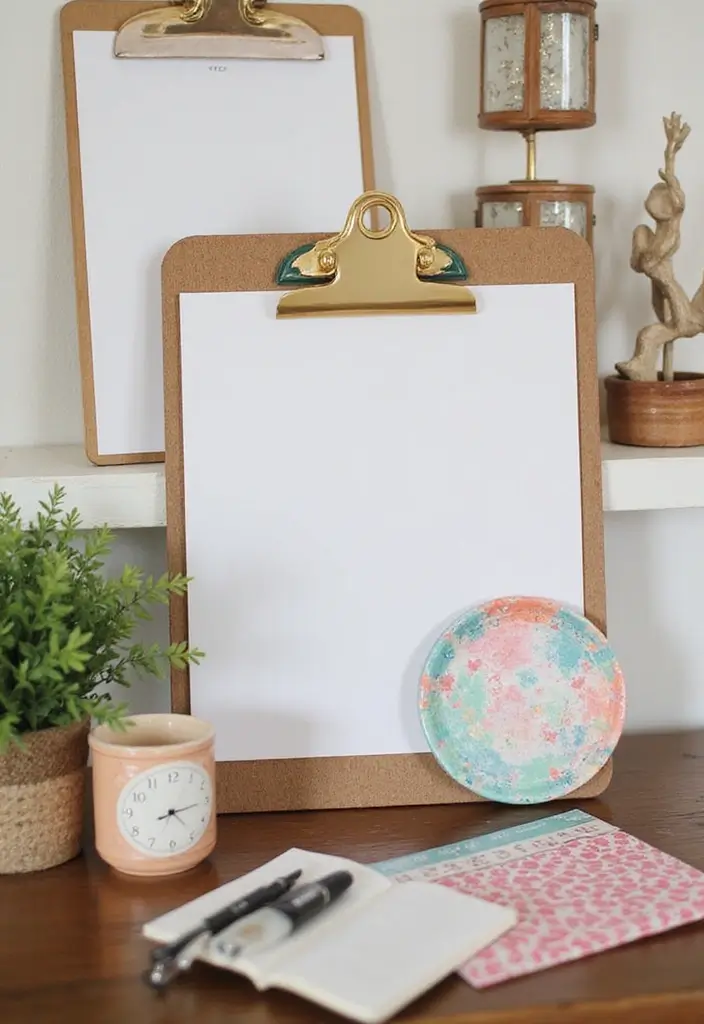minimalist clipboards boho workspace wall