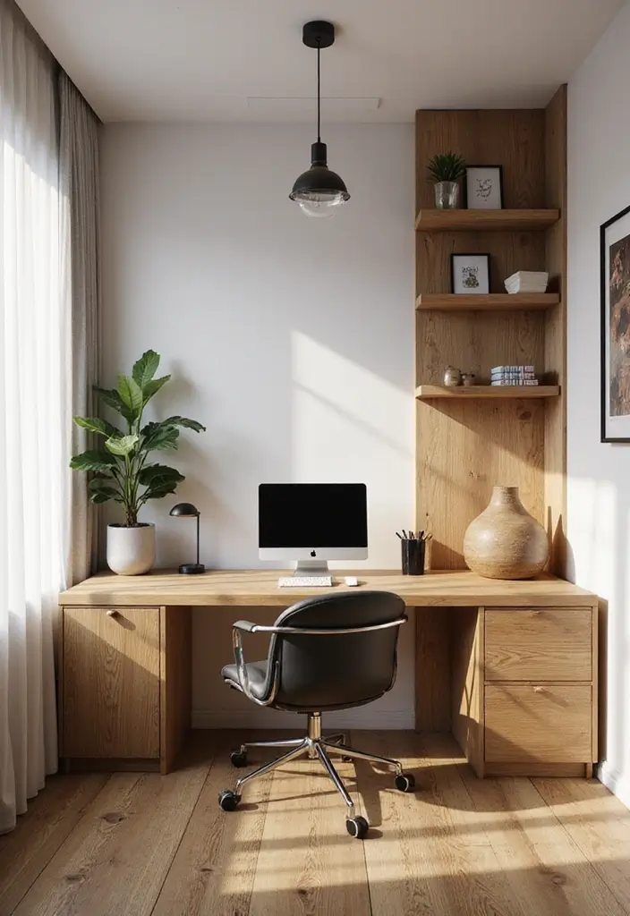 natural wood elements office setup