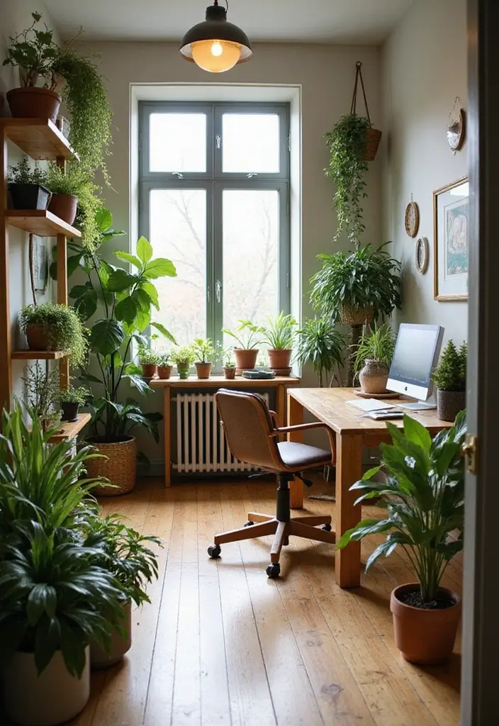 nature inspired calming home office workspace