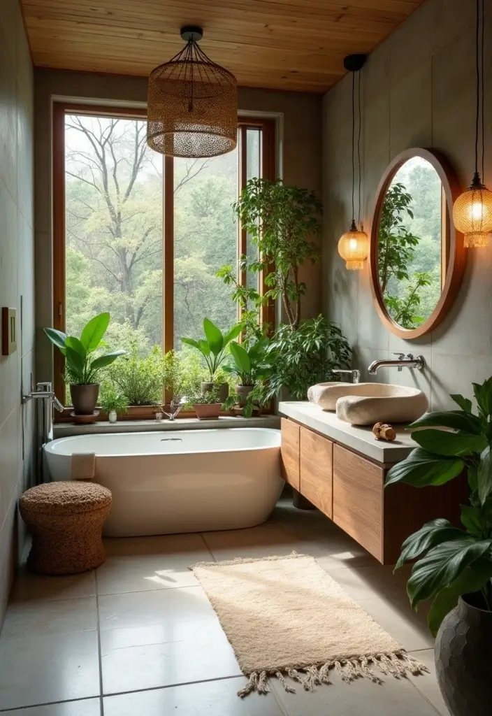 nature inspired midcentury bathroom decor