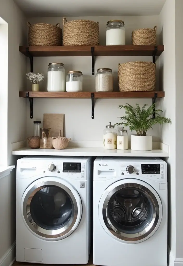 open metal laundry shelving storage