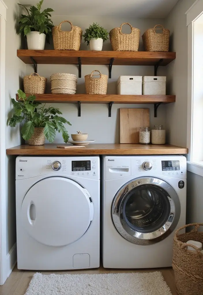 open shelving stylish laundry storage