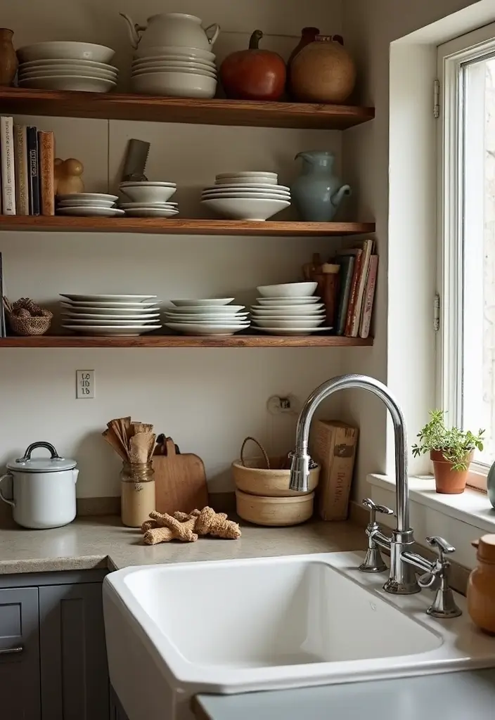 open shelving vintage apartment decor