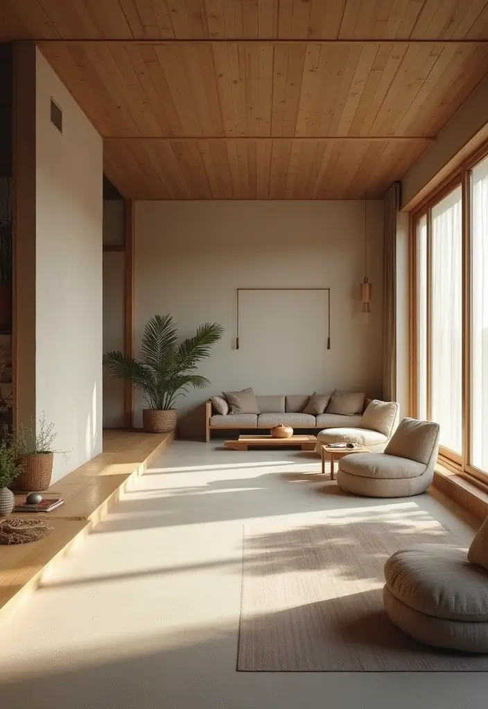 open uncluttered wabi sabi apartment layout