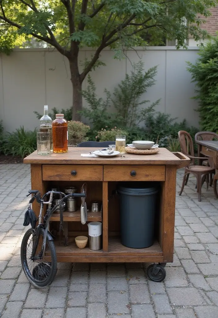 outdoor cart built in trash