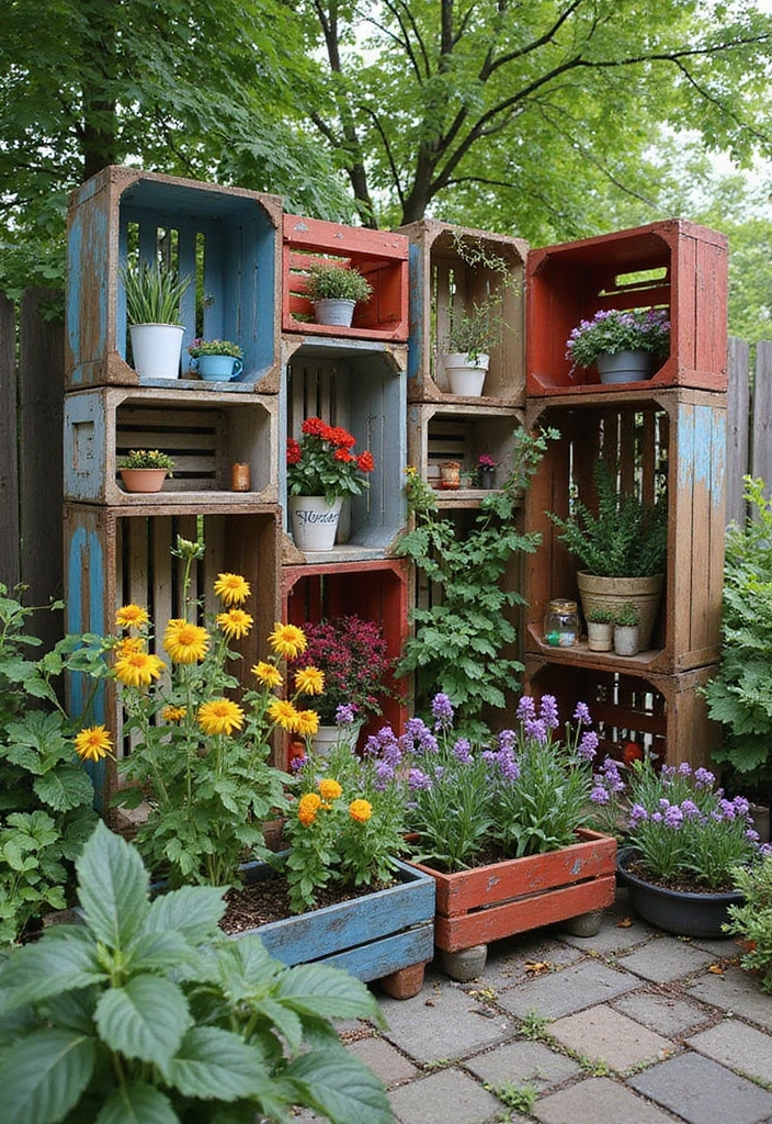 painted vintage crates privacy screen charm