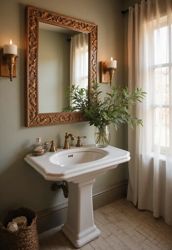 patterned frame decorative bathroom mirror