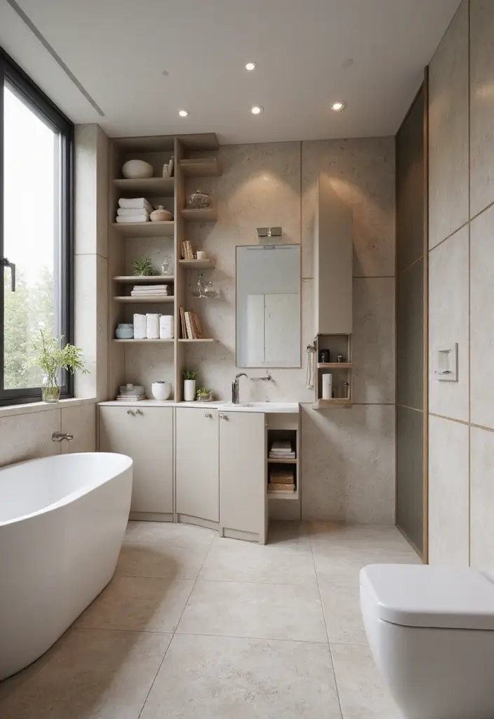 recessed wall storage for small bathrooms