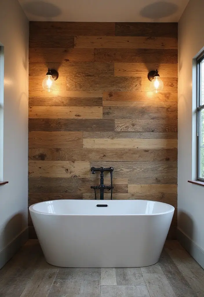 reclaimed wood bathroom accent wall