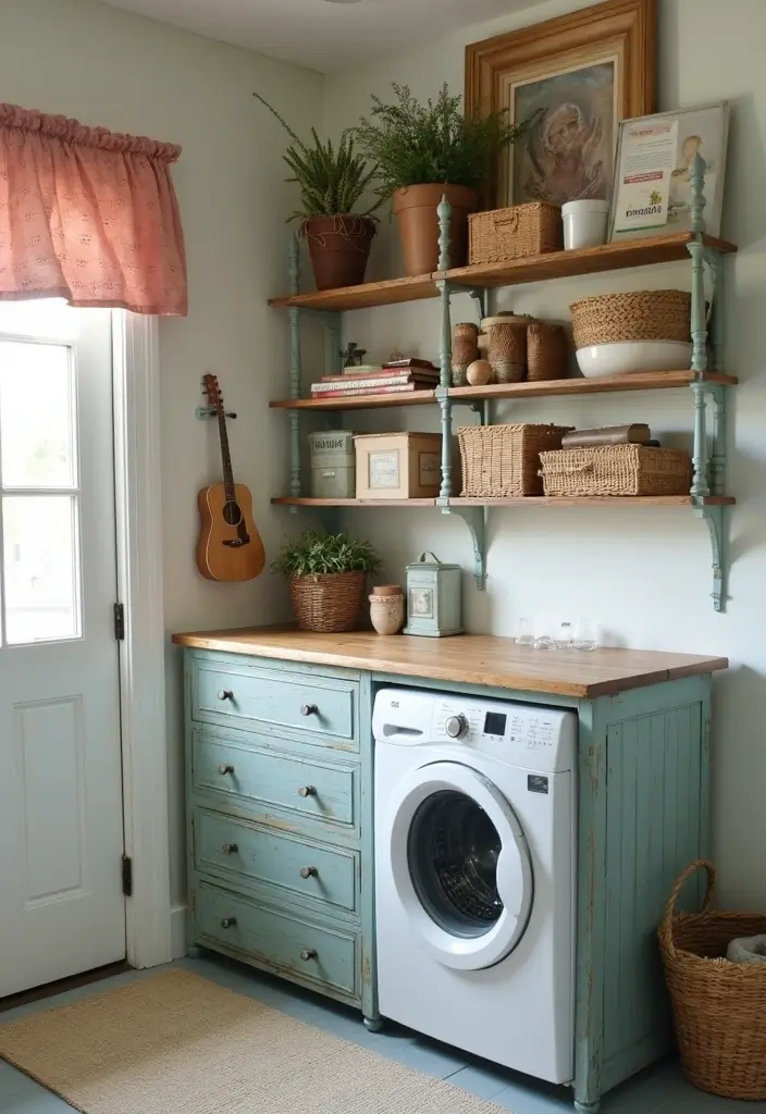 repurposed furniture laundry shelving idea