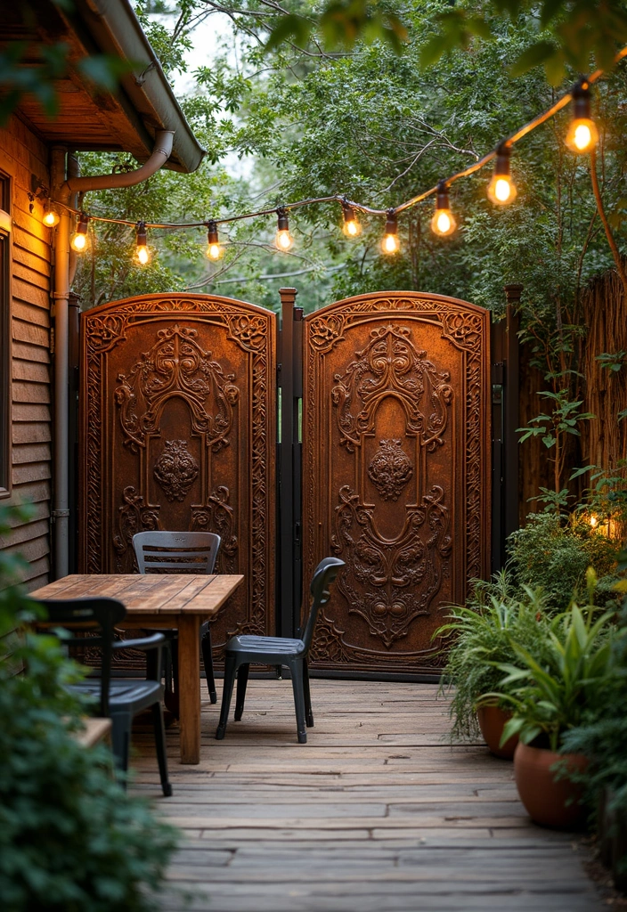 rustic metal privacy screens backyard style