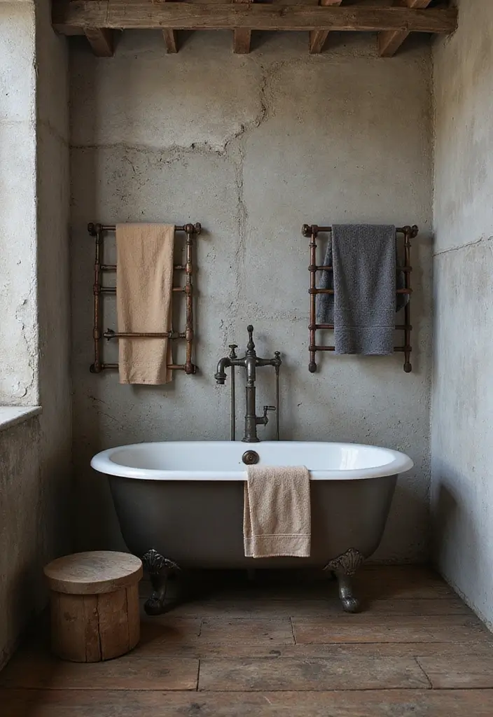 salvaged metal fixtures industrial bathroom