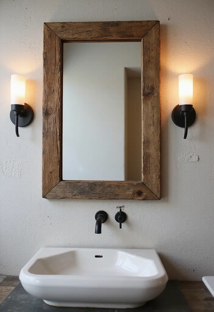 salvaged mirror frame bathroom decor