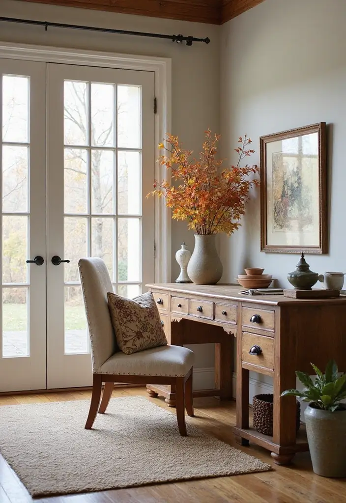seasonal decor refreshes cozy farmhouse workspace