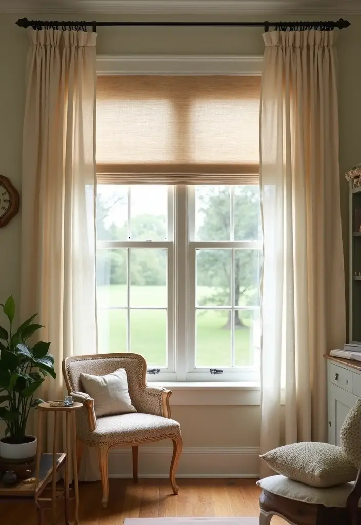 soft window treatments warm farmhouse office