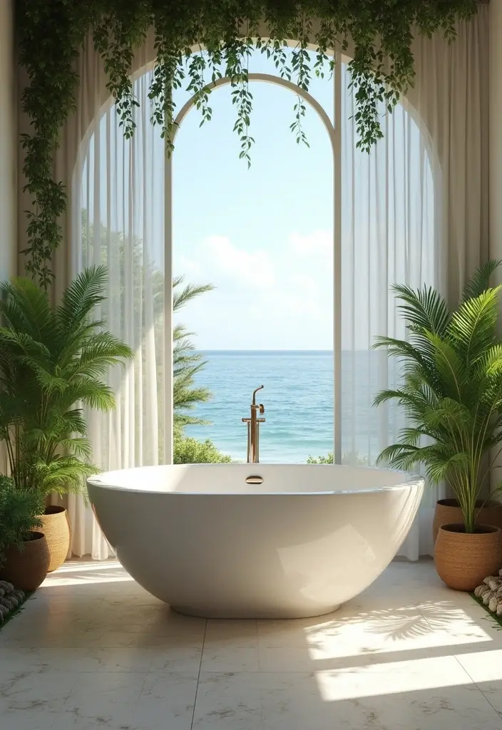 statement bathtub in coastal bathroom