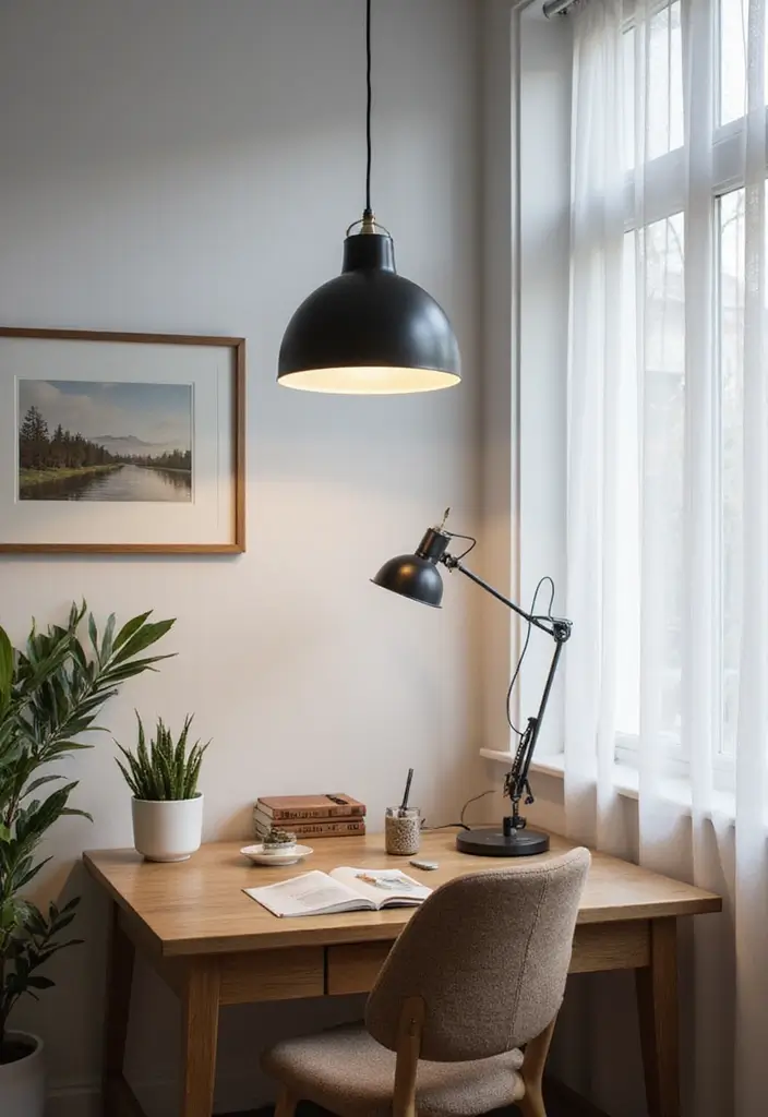 statement lighting in scandinavian office workspace